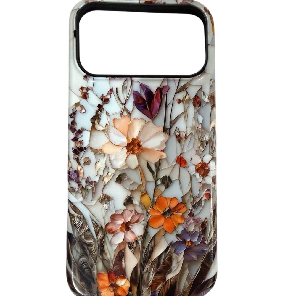 For Iphone 17 Pro Max Case Dual Layer Marble Pressed Floral Hard Shell Flowers